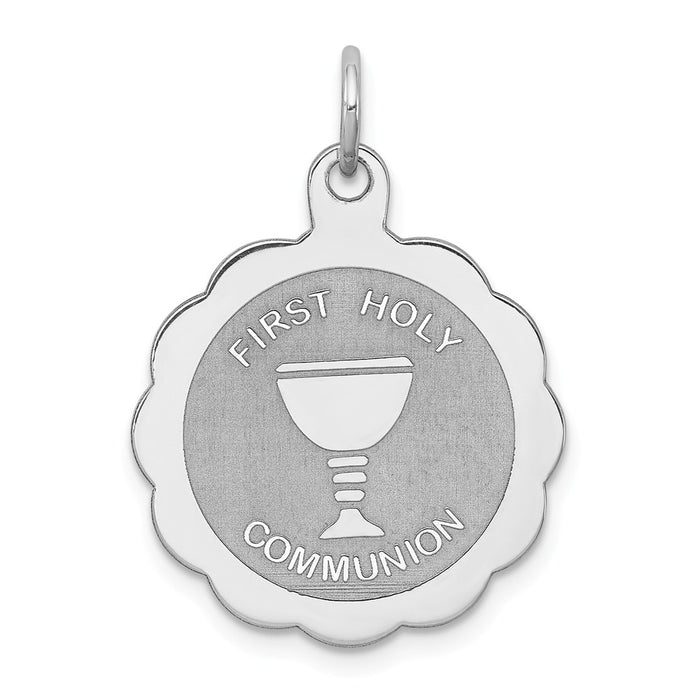 Million Charms 925 Sterling Silver Rhodium-Plated First Religious Holy Communion Disc Charm