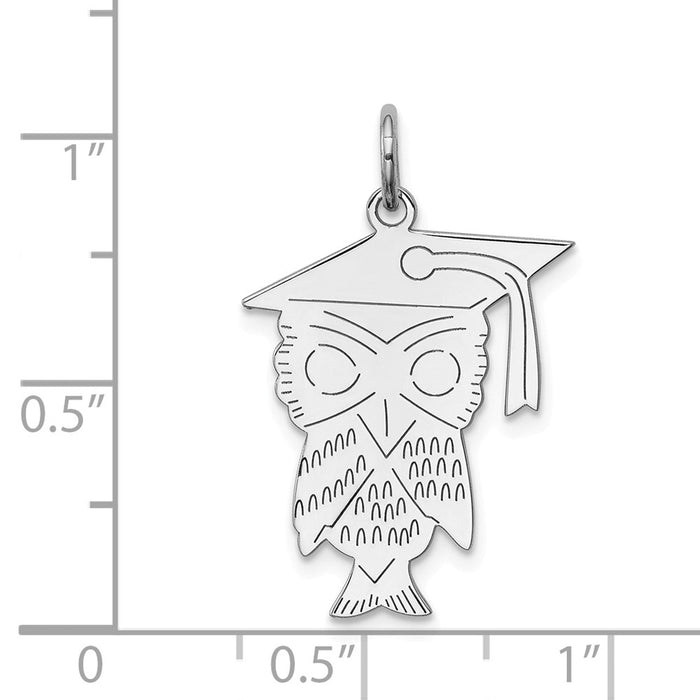 Million Charms 925 Sterling Silver Rhodium-Plated Owl Polished Charm