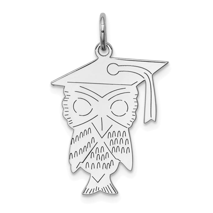 Million Charms 925 Sterling Silver Rhodium-Plated Owl Polished Charm