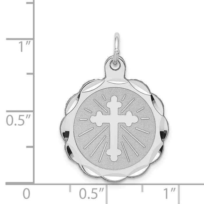 Million Charms 925 Sterling Silver Rhodium-Plated Relgious Cross Disc Charm
