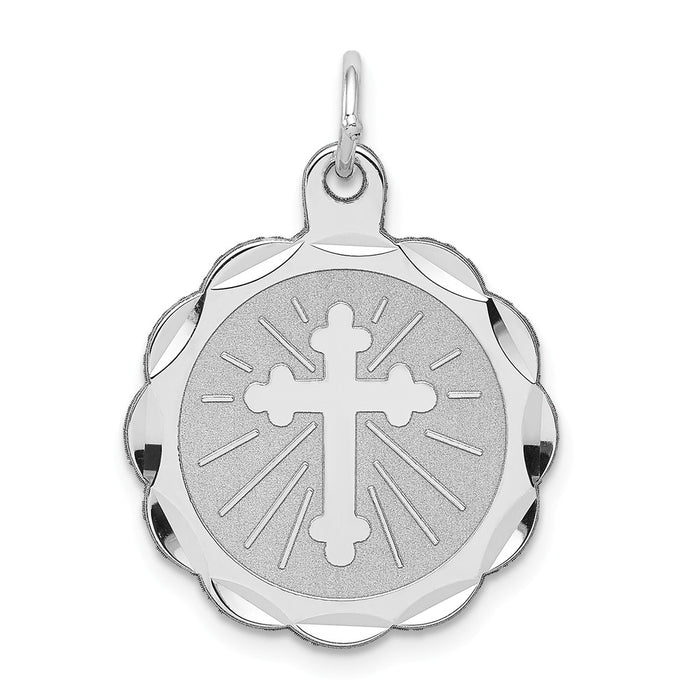 Million Charms 925 Sterling Silver Rhodium-Plated Relgious Cross Disc Charm