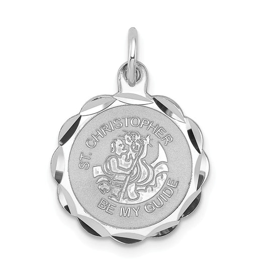 Million Charms 925 Sterling Silver Rhodium-Plated Religious Saint Christopher Medal Charm
