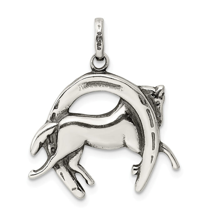 Million Charms 925 Sterling Silver Antiqued Horse In Horseshoe Charm