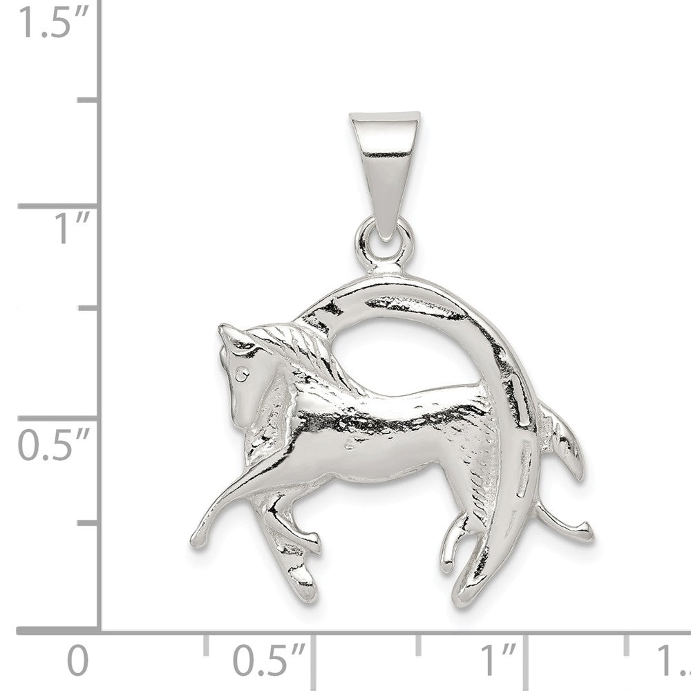 Million Charms 925 Sterling Silver Horse In Horseshoe Pendant