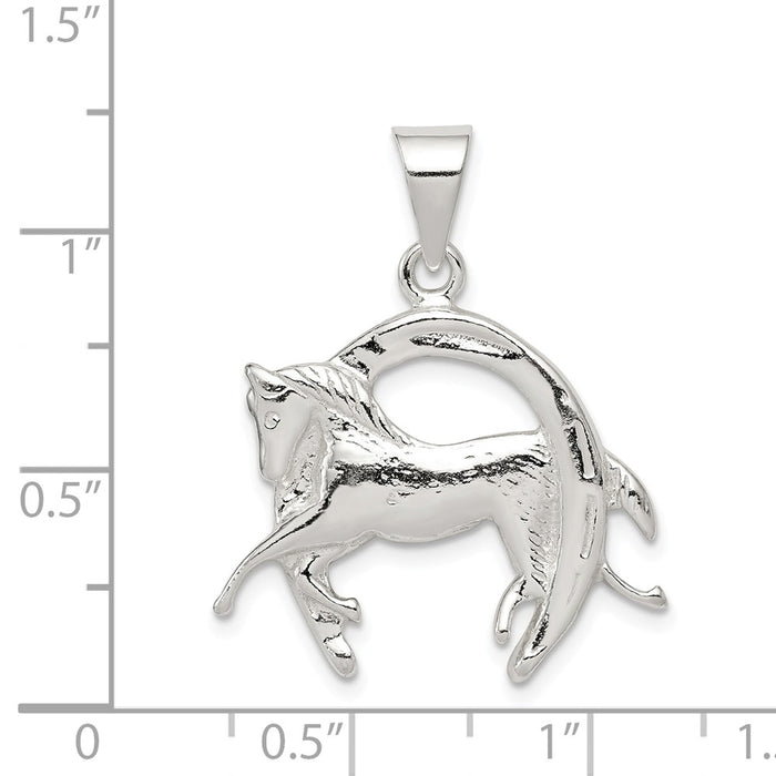 Million Charms 925 Sterling Silver Horse In Horseshoe Pendant