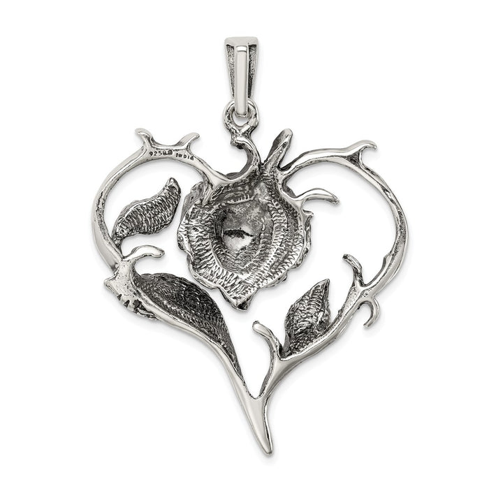 Million Charms 925 Sterling Silver Antiqued Rose Heart Pendant