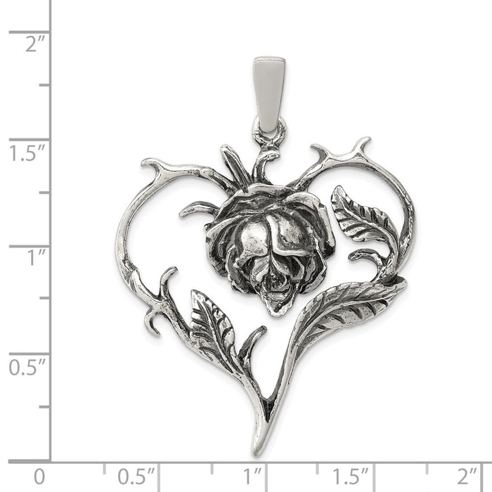 Million Charms 925 Sterling Silver Antiqued Rose Heart Pendant