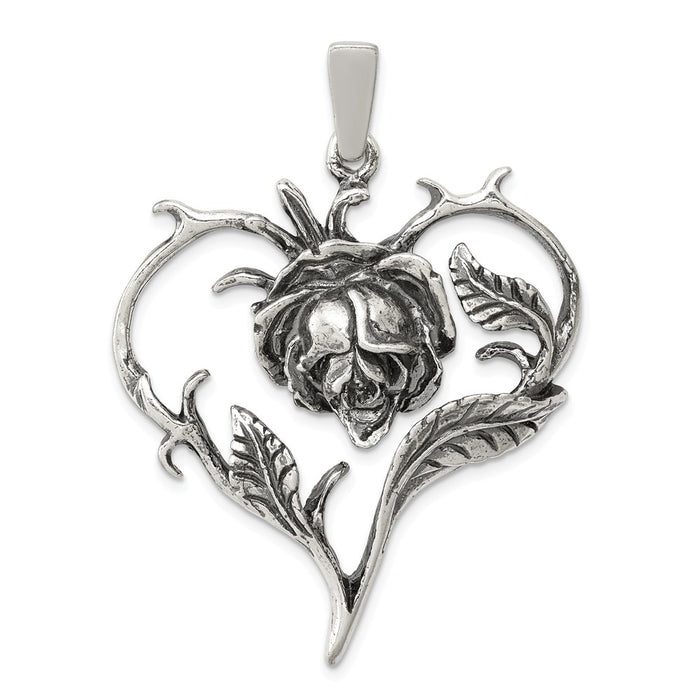 Million Charms 925 Sterling Silver Antiqued Rose Heart Pendant