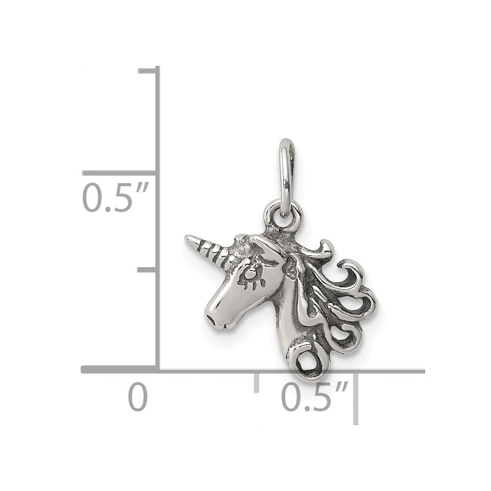 Million Charms 925 Sterling Silver Antiqued Unicorn Head Charm