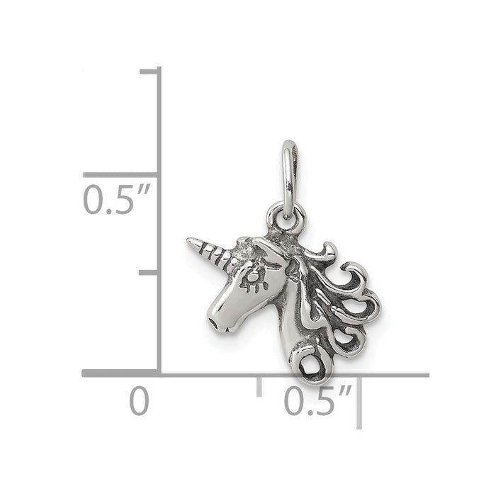 Million Charms 925 Sterling Silver Antiqued Unicorn Head Charm