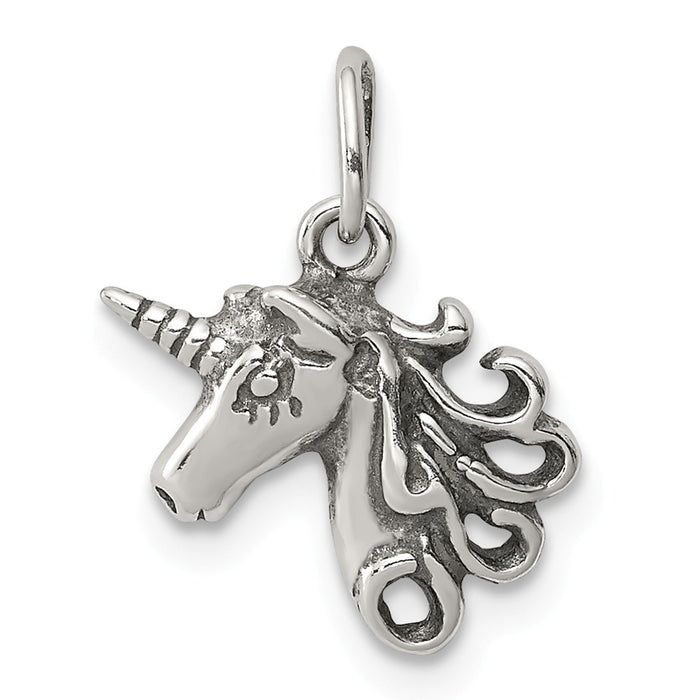 Million Charms 925 Sterling Silver Antiqued Unicorn Head Charm