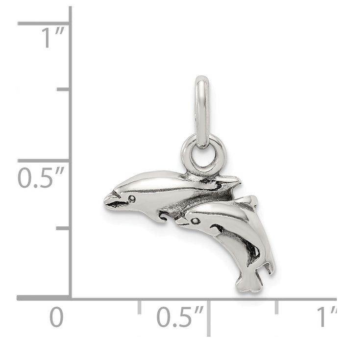 Million Charms 925 Sterling Silver Antiqued Dolphins Charm
