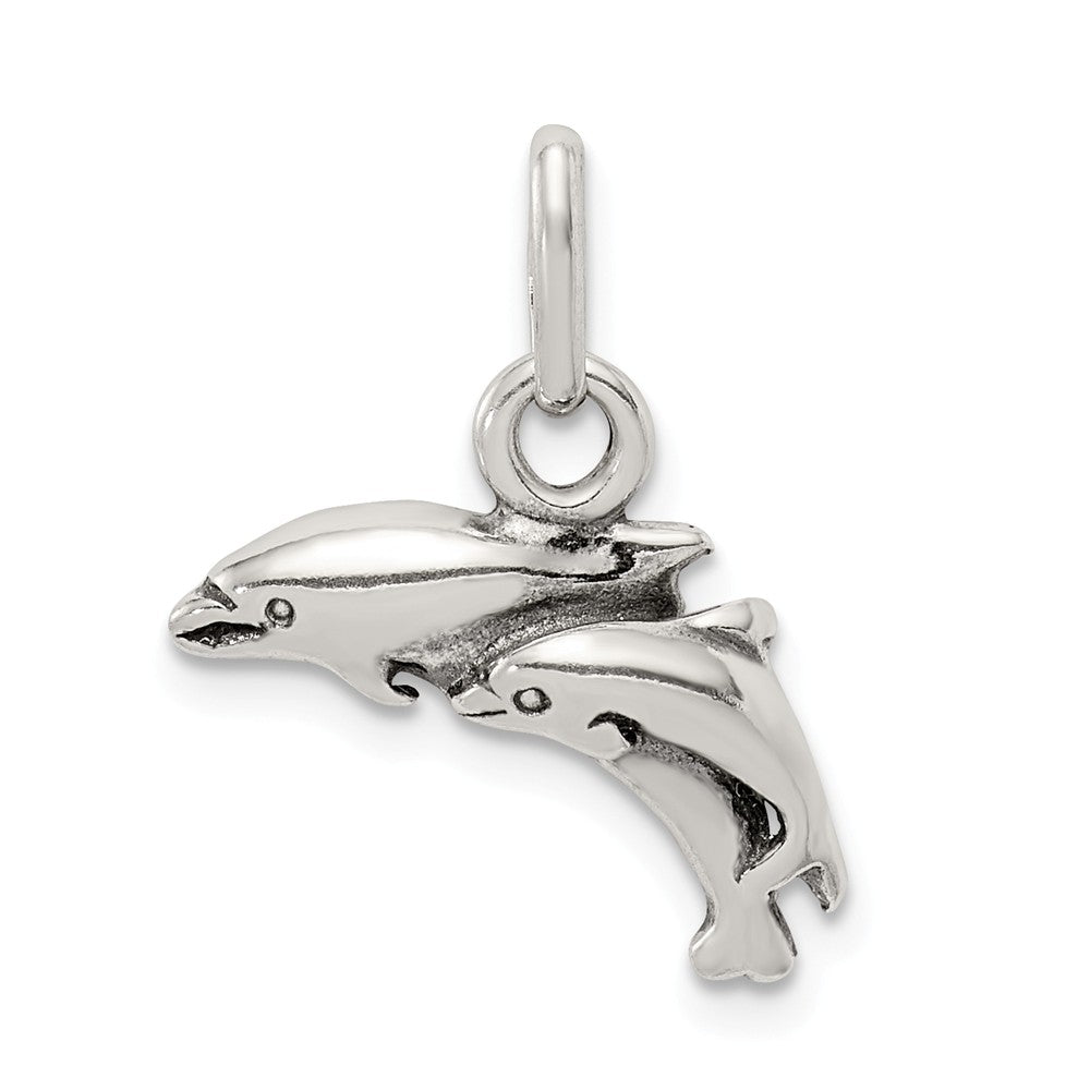 Million Charms 925 Sterling Silver Antiqued Dolphins Charm