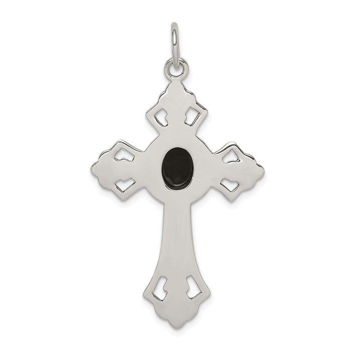 Million Charms 925 Sterling Silver Onyx Relgious Cross Pendant