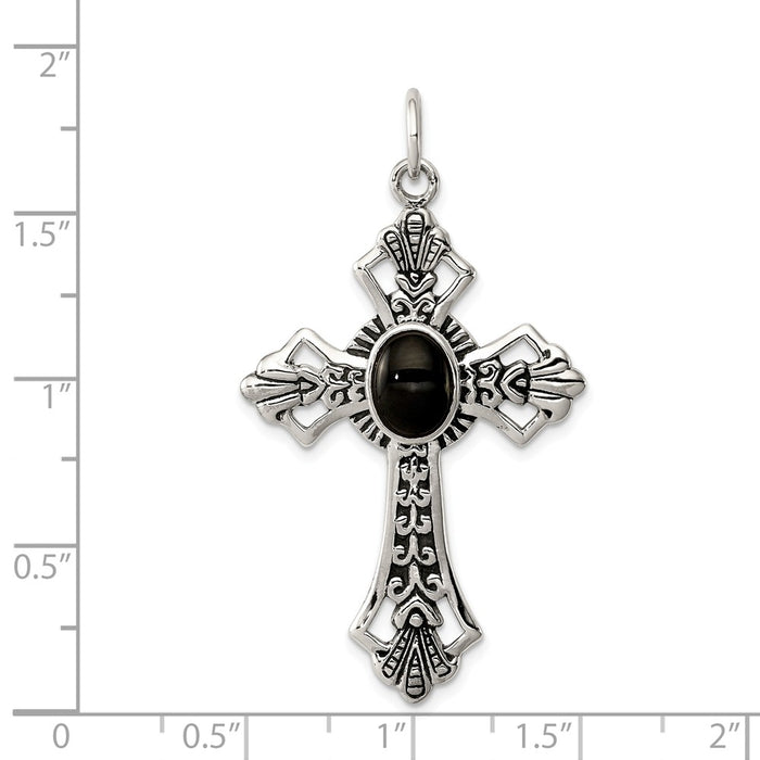 Million Charms 925 Sterling Silver Onyx Relgious Cross Pendant
