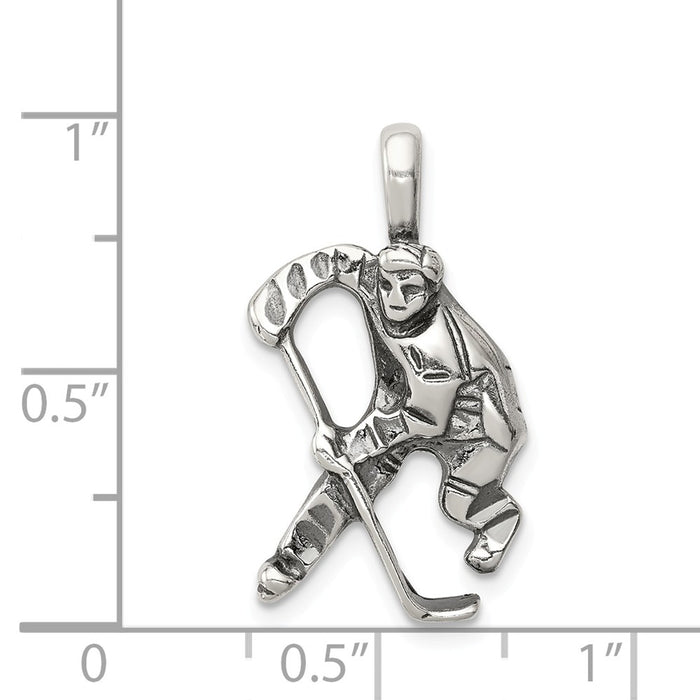 Million Charms 925 Sterling Silver Antiqued Sports Hockey Player Charm