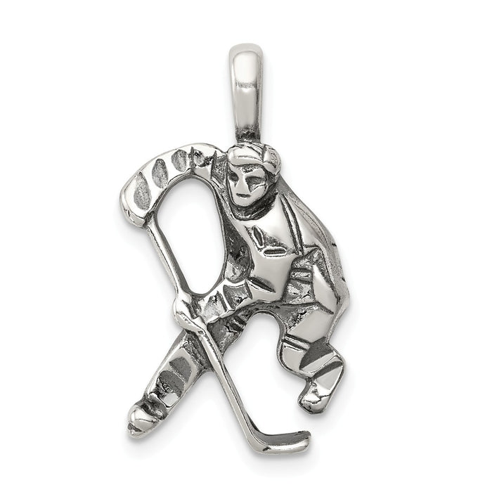 Million Charms 925 Sterling Silver Antiqued Sports Hockey Player Charm