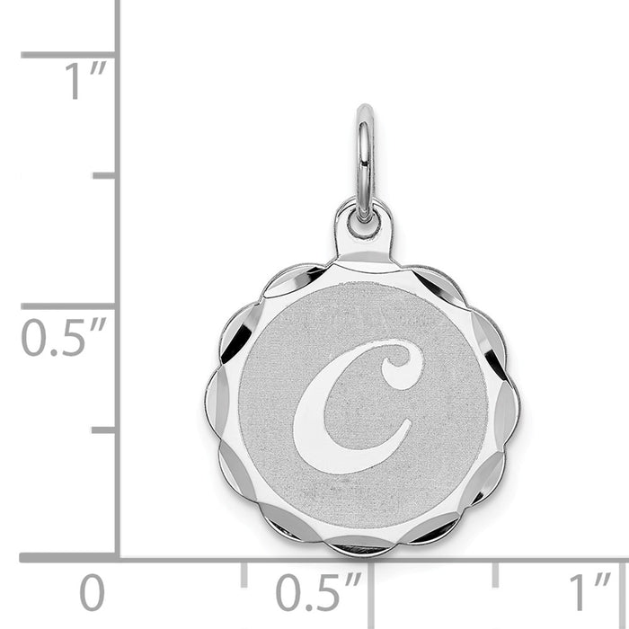 Million Charms 925 Sterling Silver Rhodium-Plated Brocaded Alphabet Letter Initial C Charm