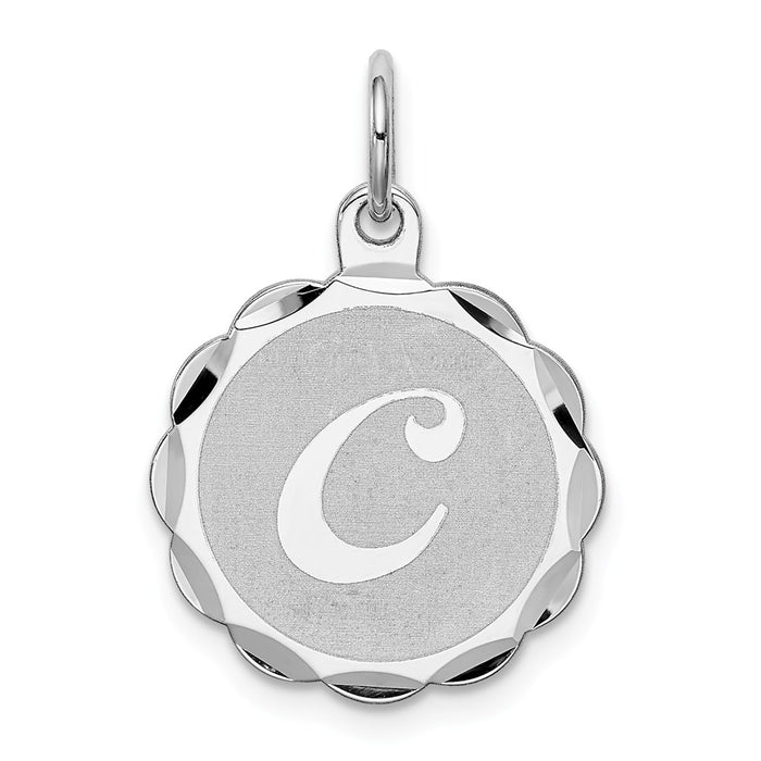 Million Charms 925 Sterling Silver Rhodium-Plated Brocaded Alphabet Letter Initial C Charm