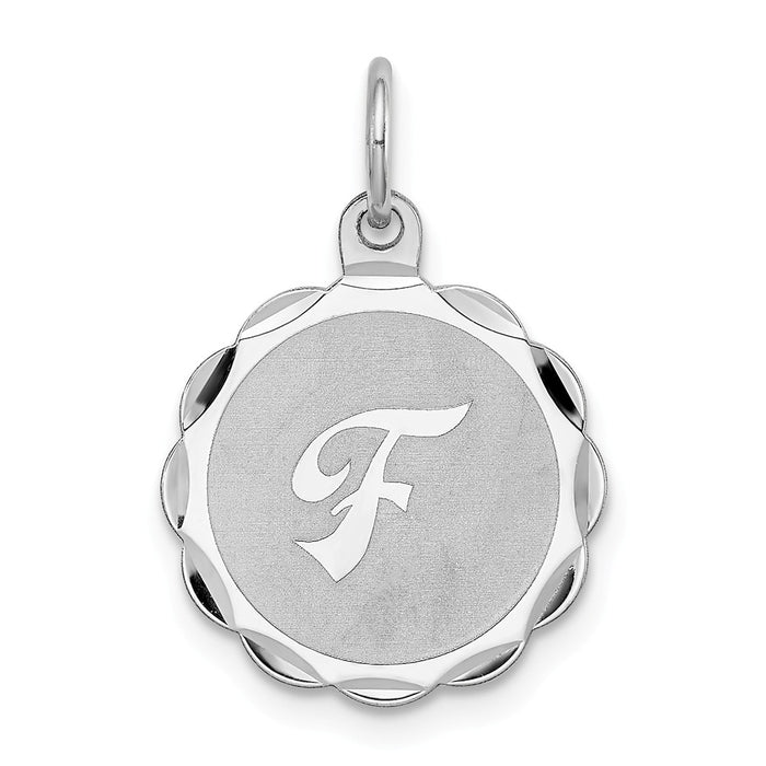 Million Charms 925 Sterling Silver Rhodium-Plated Brocaded Alphabet Letter Initial F Charm