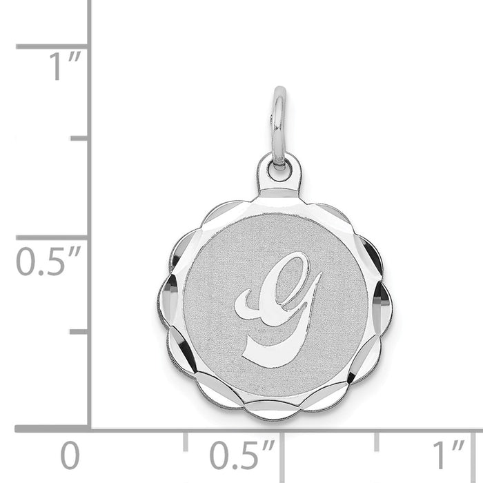 Million Charms 925 Sterling Silver Rhodium-Plated Brocaded Alphabet Letter Initial G Charm