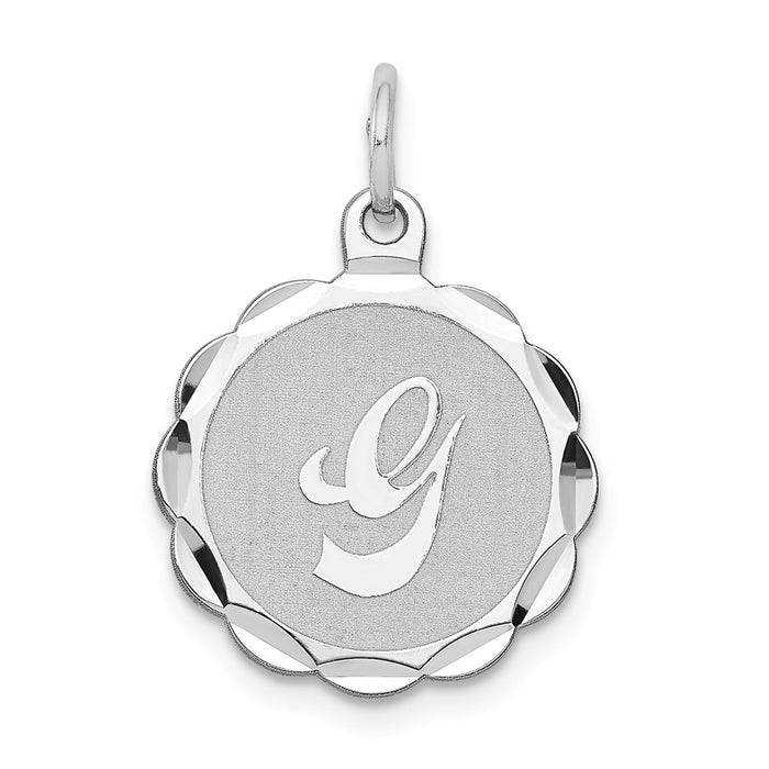 Million Charms 925 Sterling Silver Rhodium-Plated Brocaded Alphabet Letter Initial G Charm