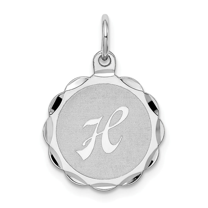 Million Charms 925 Sterling Silver Rhodium-Plated Brocaded Alphabet Letter Initial H Charm