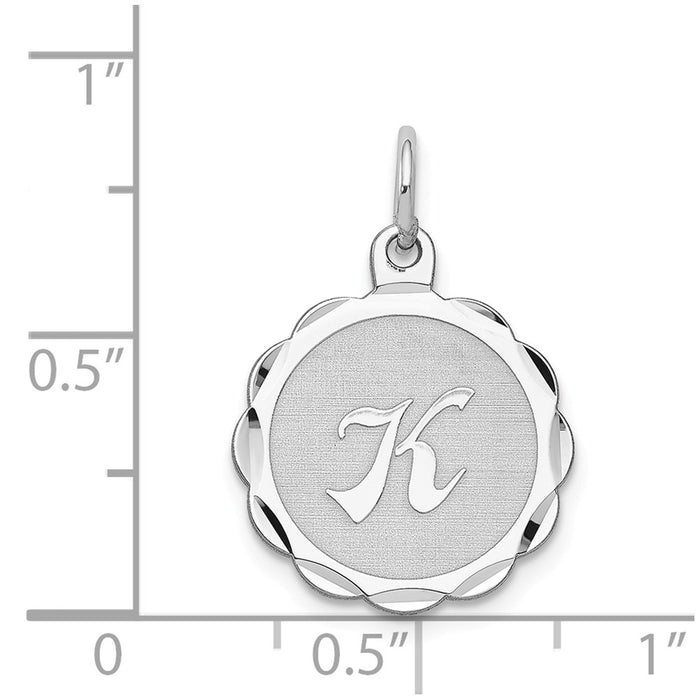 Million Charms 925 Sterling Silver Rhodium-Plated Brocaded Alphabet Letter Initial K Charm