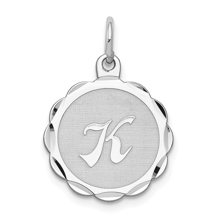 Million Charms 925 Sterling Silver Rhodium-Plated Brocaded Alphabet Letter Initial K Charm