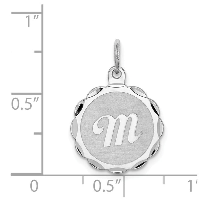 Million Charms 925 Sterling Silver Rhodium-Plated Brocaded Alphabet Letter Initial M Charm