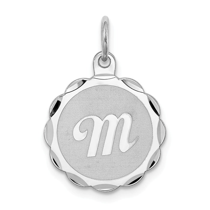 Million Charms 925 Sterling Silver Rhodium-Plated Brocaded Alphabet Letter Initial M Charm