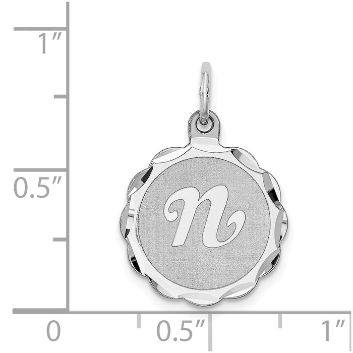 Million Charms 925 Sterling Silver Rhodium-Plated Brocaded Alphabet Letter Initial N Charm