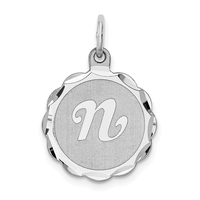 Million Charms 925 Sterling Silver Rhodium-Plated Brocaded Alphabet Letter Initial N Charm