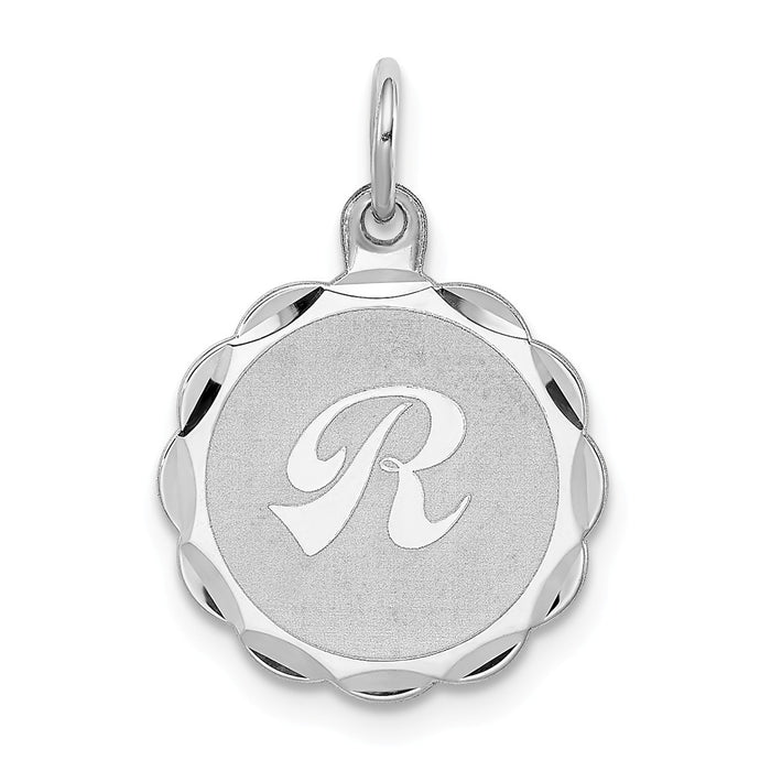 Million Charms 925 Sterling Silver Rhodium-Plated Brocaded Alphabet Letter Initial R Charm