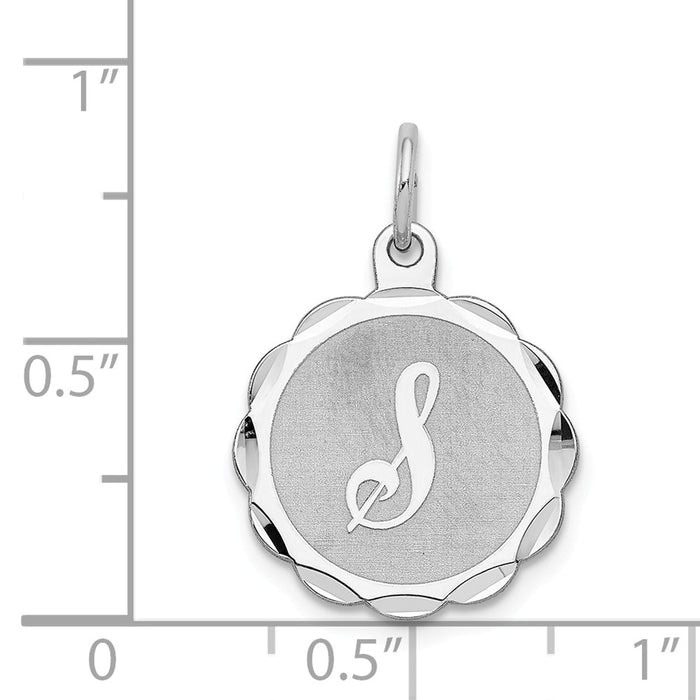 Million Charms 925 Sterling Silver Rhodium-Plated Brocaded Alphabet Letter Initial S Charm