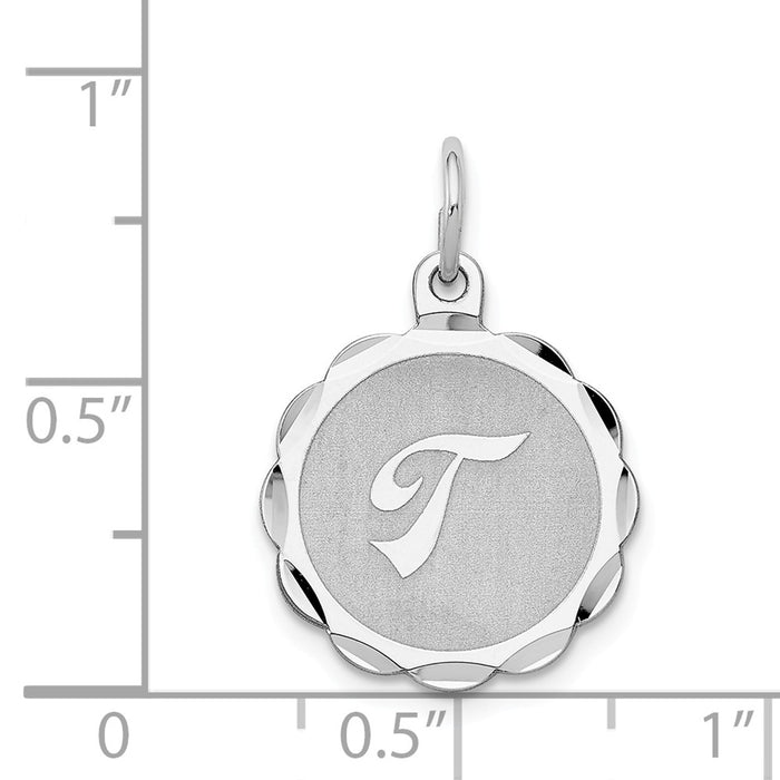 Million Charms 925 Sterling Silver Rhodium-Plated Brocaded Alphabet Letter Initial T Charm