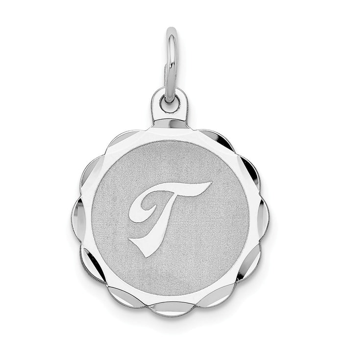 Million Charms 925 Sterling Silver Rhodium-Plated Brocaded Alphabet Letter Initial T Charm