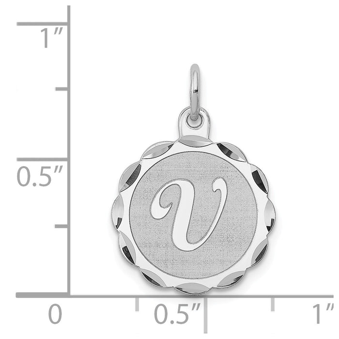 Million Charms 925 Sterling Silver Rhodium-Plated Brocaded Alphabet Letter Initial V Charm