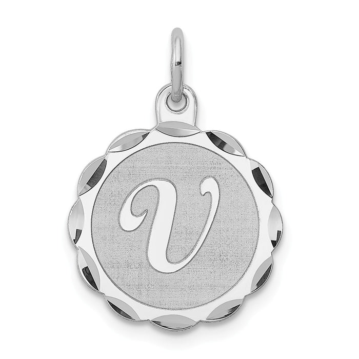 Million Charms 925 Sterling Silver Rhodium-Plated Brocaded Alphabet Letter Initial V Charm