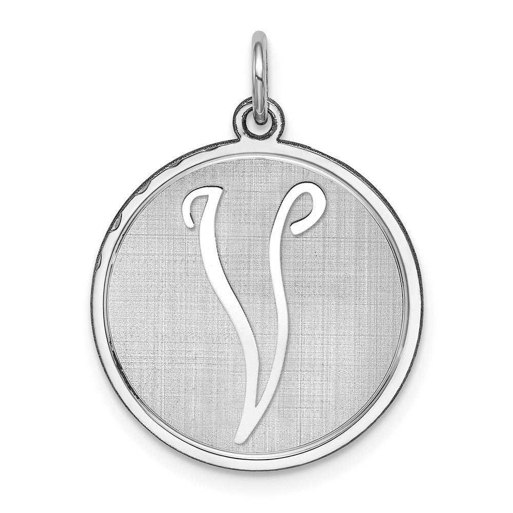 Million Charms 925 Sterling Silver Rhodium-Plated Brocaded Alphabet Letter Initial V Charm