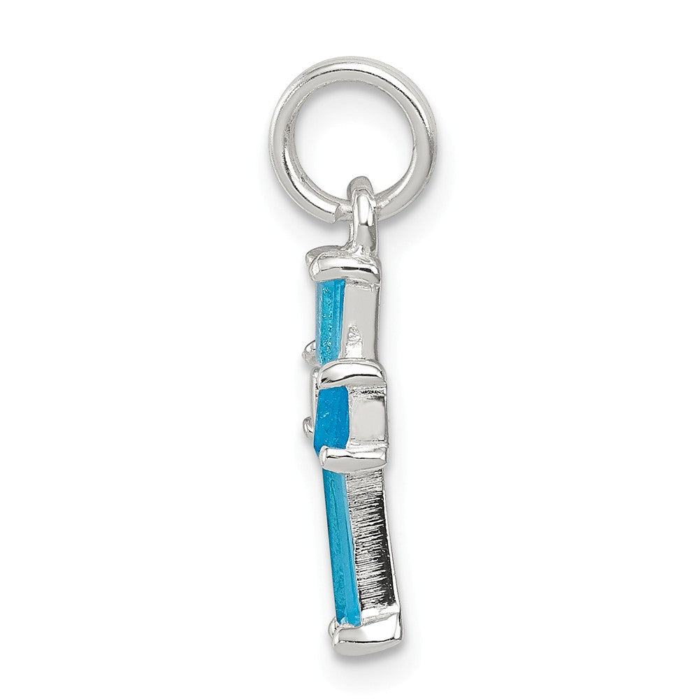 Million Charms 925 Sterling Silver Blue (Cubic Zirconia) CZ Relgious Cross Charm