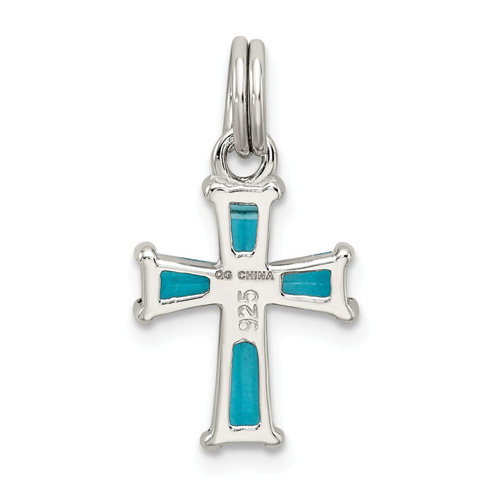 Million Charms 925 Sterling Silver Blue (Cubic Zirconia) CZ Relgious Cross Charm