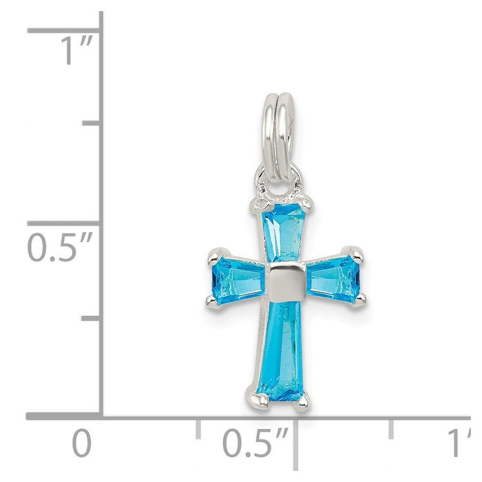 Million Charms 925 Sterling Silver Blue (Cubic Zirconia) CZ Relgious Cross Charm