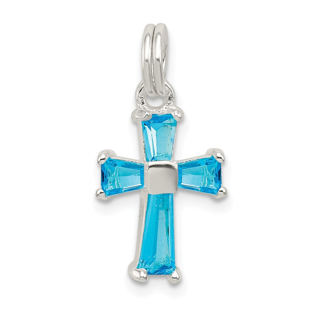 Million Charms 925 Sterling Silver Blue (Cubic Zirconia) CZ Relgious Cross Charm
