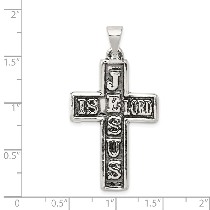 Million Charms 925 Sterling Silver Antiqued Jesus Is Lord Relgious Cross Pendant