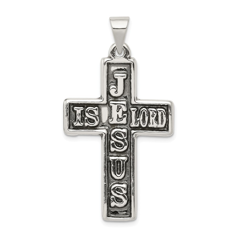 Million Charms 925 Sterling Silver Antiqued Jesus Is Lord Relgious Cross Pendant