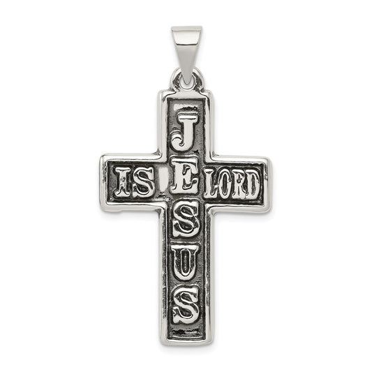 Million Charms 925 Sterling Silver Antiqued Jesus Is Lord Relgious Cross Pendant
