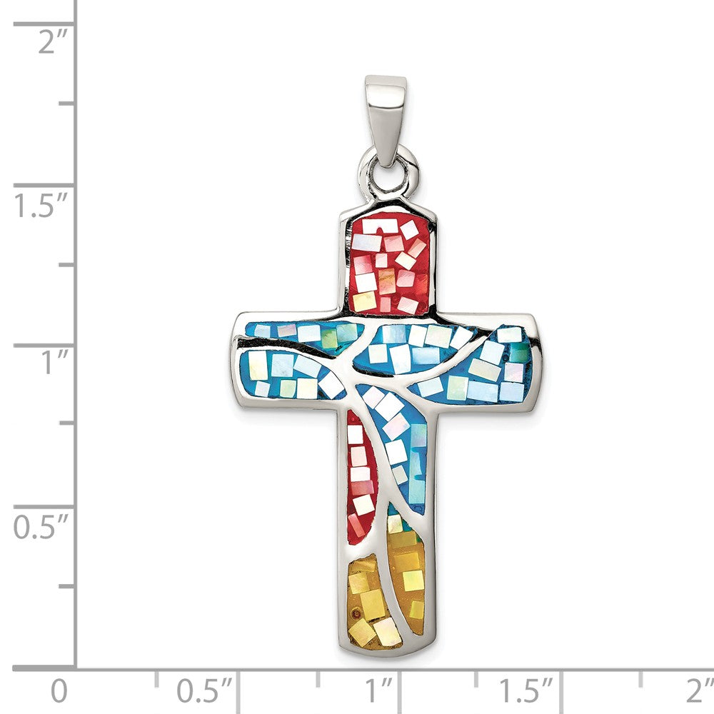 Million Charms 925 Sterling Silver Mulit-Colored Shell Relgious Cross Pendant