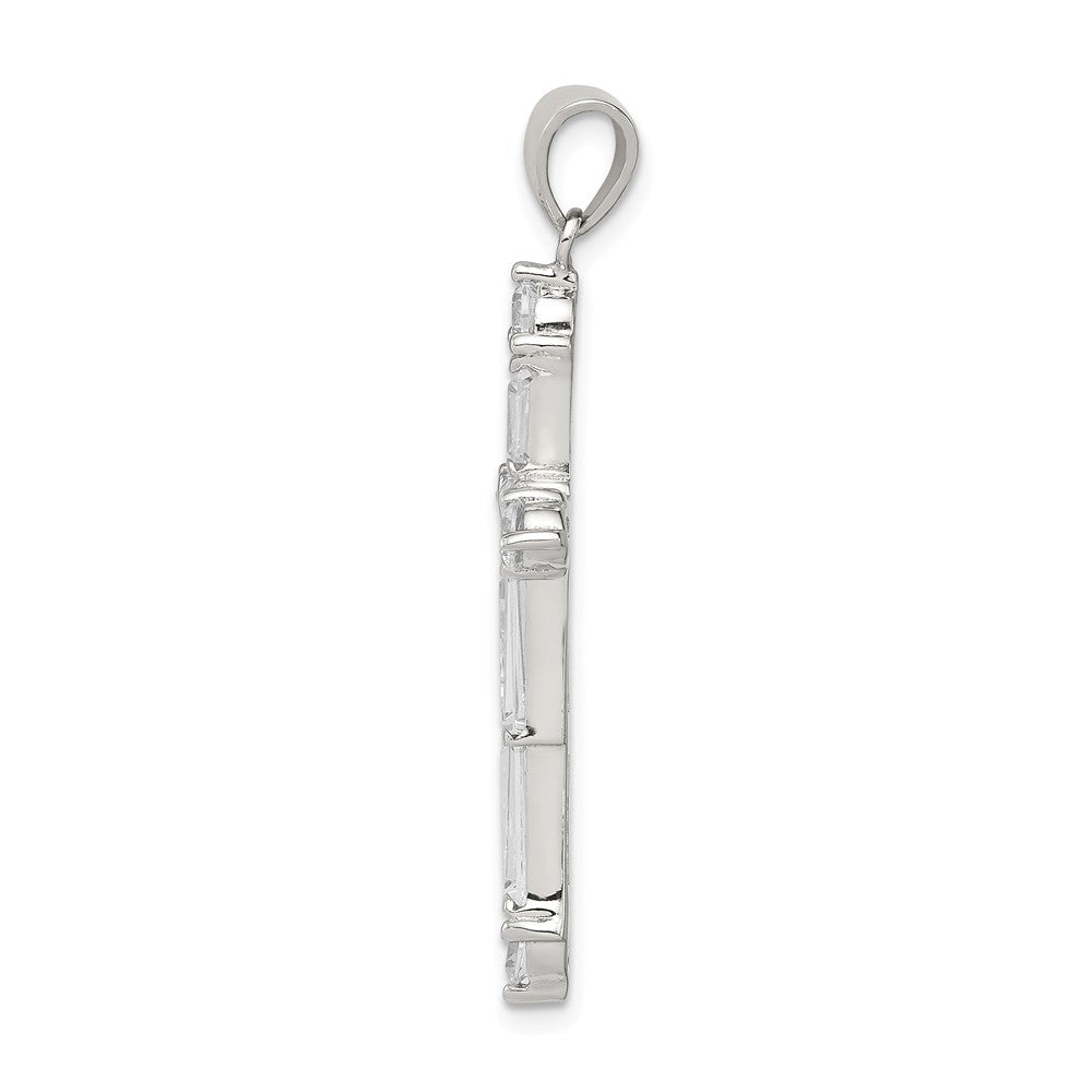 Million Charms 925 Sterling Silver Rhodium-Plated (Cubic Zirconia) CZ Relgious Cross Pendant