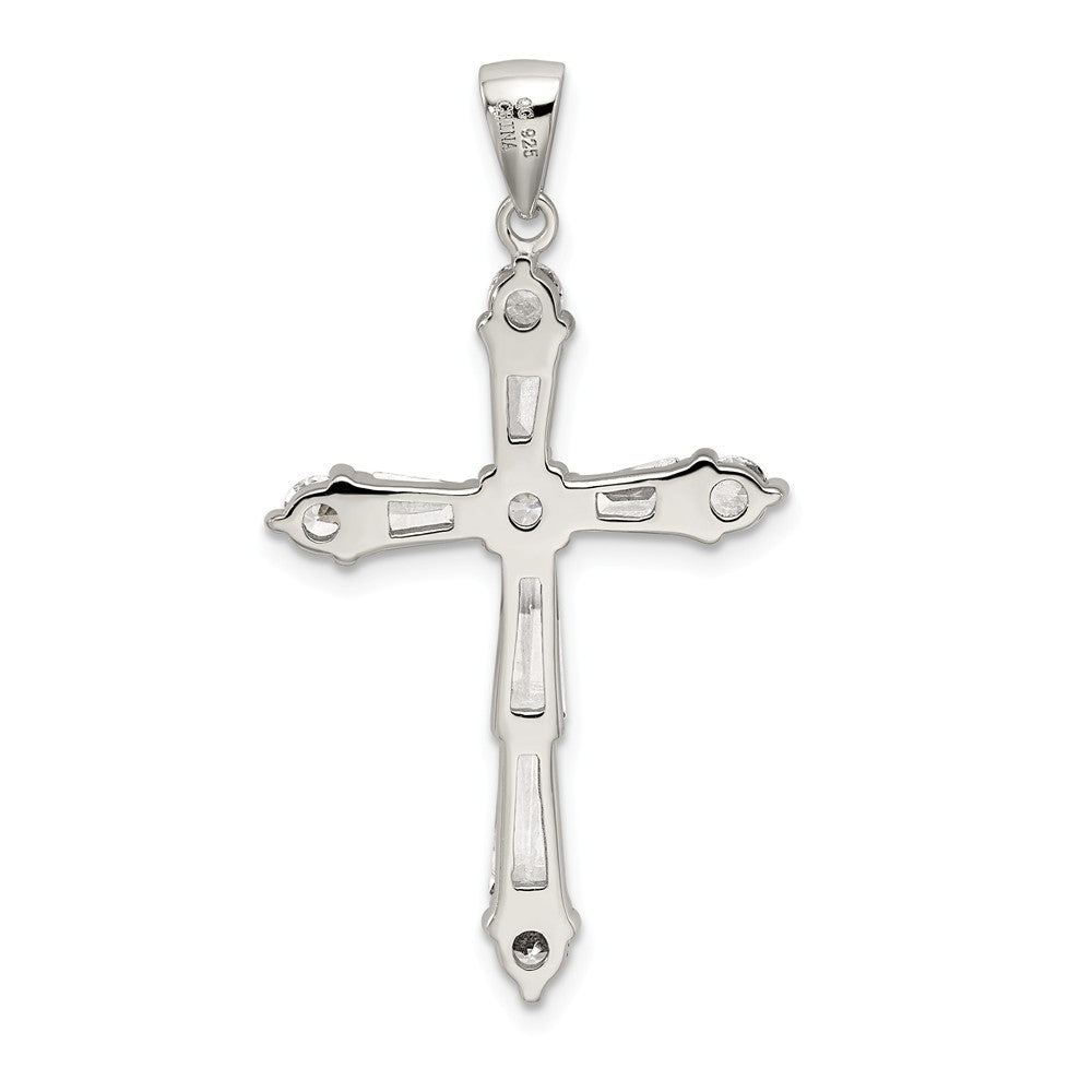 Million Charms 925 Sterling Silver Rhodium-Plated (Cubic Zirconia) CZ Relgious Cross Pendant